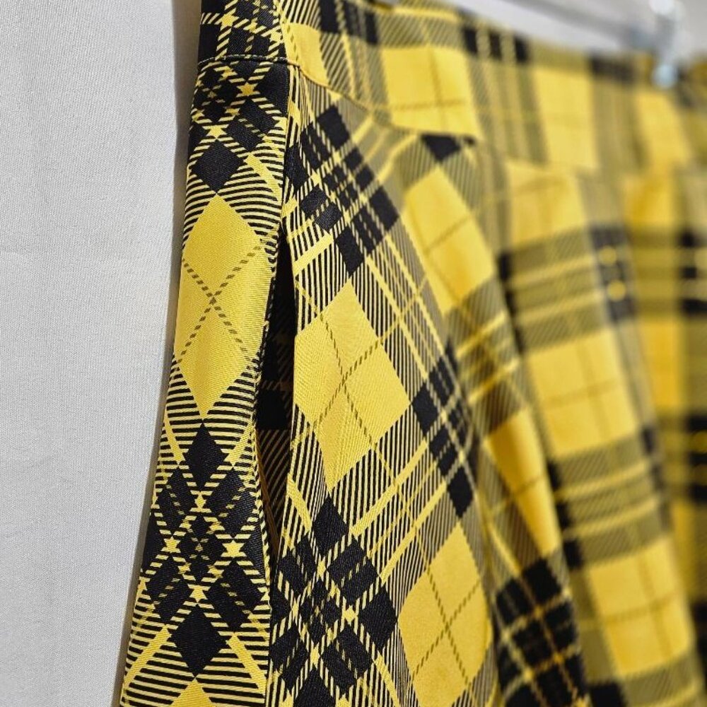 New RETRO UNIQUE VINTAGE YELLOW BLACK PLAID HIGH WAIST SWING SKATER SKIRT  18 - Picture 2 of 9